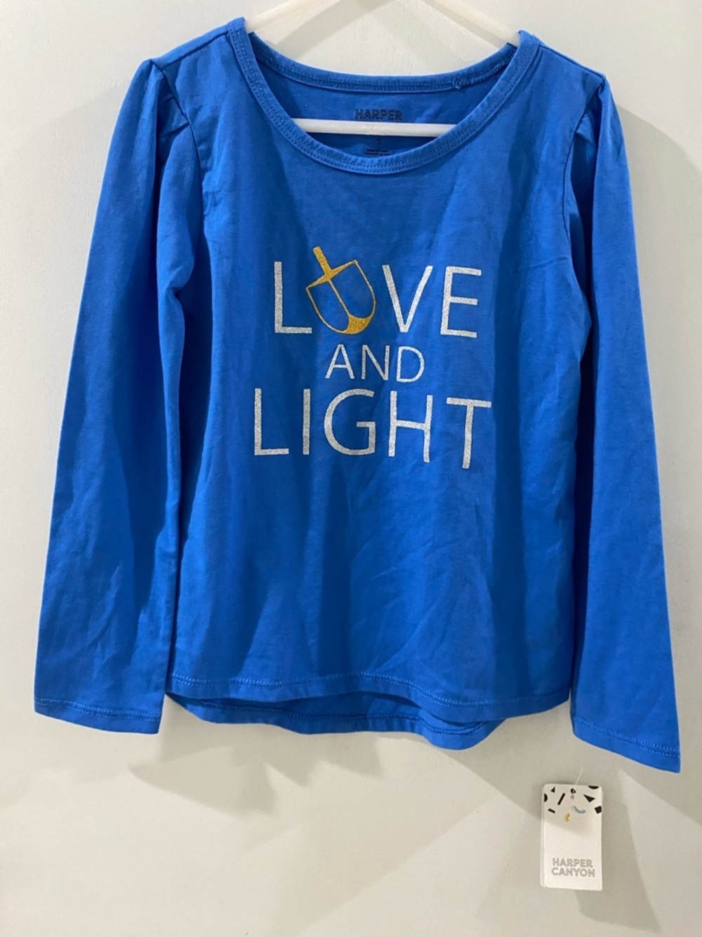 Harper Canyon Girls' Blue 'Love and Light' Long-Sleeve Tee, size 5, new!